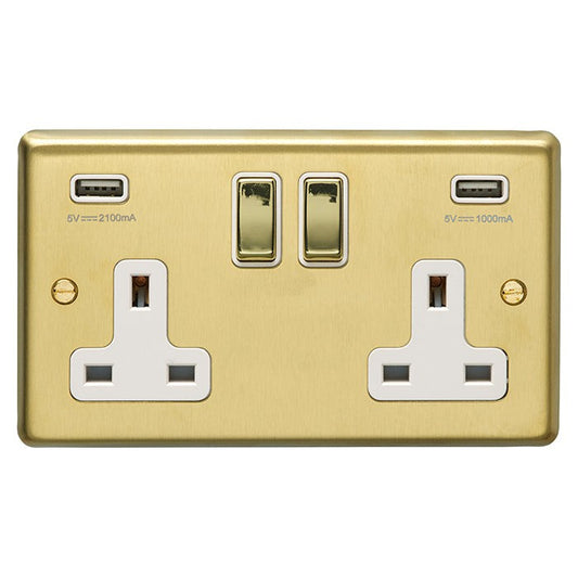 Stainless steel 2 Gang Usb Socket - Satin Brass