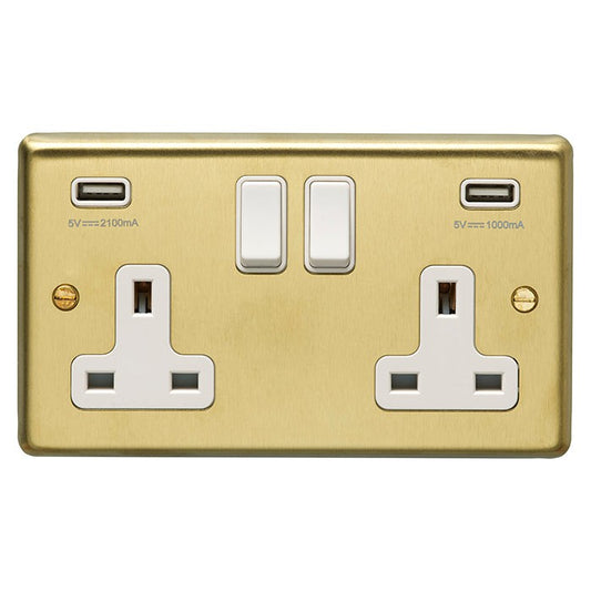 Stainless steel 2 Gang Usb Socket - Satin Brass