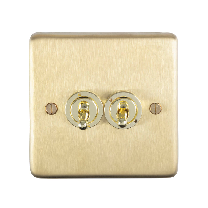 Stainless steel 2 Gang Toggle Switch - Satin Brass