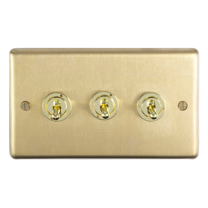 Stainless steel 3 Gang Toggle Switch - Satin Brass