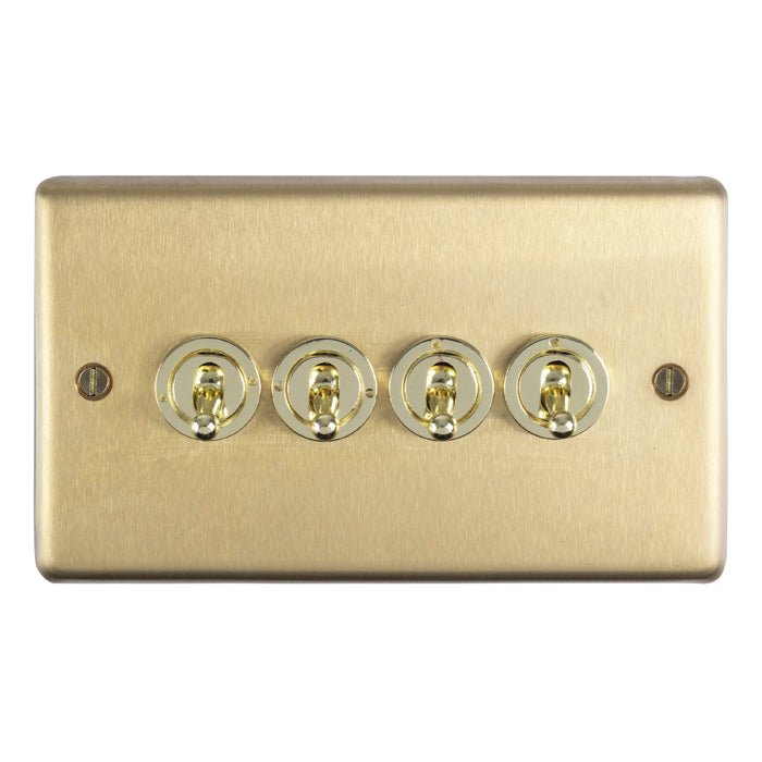 Stainless steel 4 Gang Toggle Switch - Satin Brass