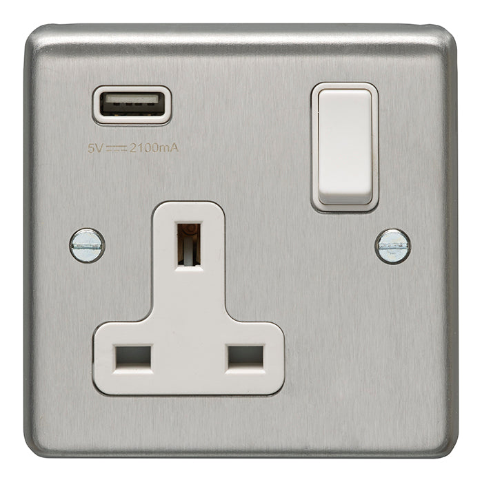 Stainless steel 1 Gang Usb Socket - Satin Stainless Steel