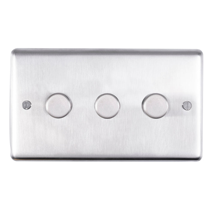 Stainless steel 3 Gang Dimmer - Satin Stainless Steel